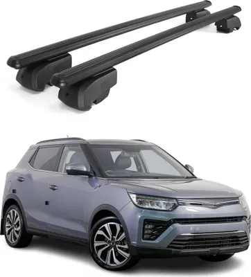 Zdjęcie produktu dla Poprzeczne relingi dachowe do Ssangyong Tivoli 2015–2023, aluminium, czarne, z homologacją ABE