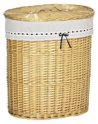 Image de Panier à linge en osier tressé avec couvercle – Tressé à la main | Couleur : Naturel | Dimensions : 38 x 51 x 57 cm