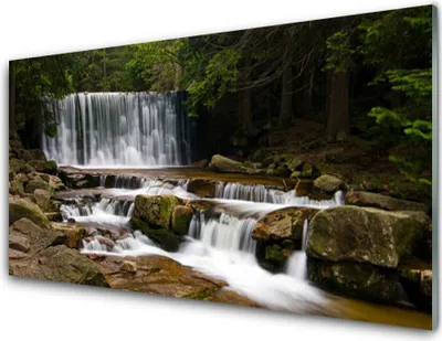Produktbild von Acrylglasbilder 100x50 Wandbild Druck Wasserfall Wald Natur