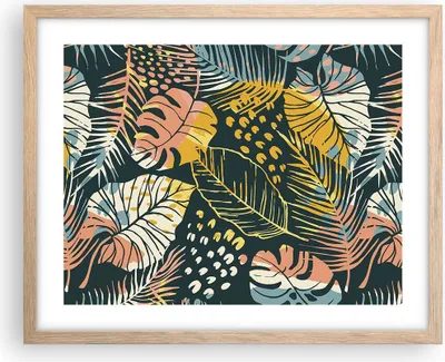 Produktbild von Gerahmtes Poster - Rahmen in heller Eiche - Blätter modern bunt - 50x40 cm - Wand Bild - Wanddeko - Wandbilder - Kunstposter - Wandposter - Bilderrahmen - Bilder - Kunstdruck - P2NAA50x40-4630