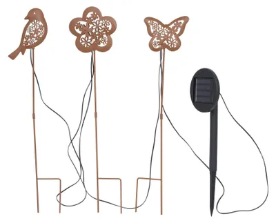 Produktbild von Solar Gartenstecker 3er Set LED Schmetterling Blume Vogel Metall