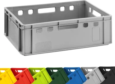 Produktbild von 1x BURI Fleischkiste E2 Grau 60x40x20cm Lagerkiste, Meischkiste, Metzgerkiste Eurobox aus Deutschland lebensmittelecht, robust, stapelbar