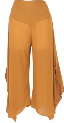 Produktbild von Palazzohose, Weite Boho Sommerhose, Weiter Hosenrock - Kurkuma, Damen, Gelb, Viskose, Größe: S