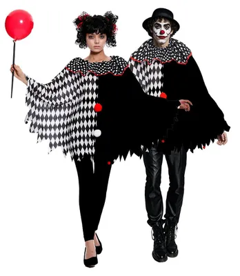 Produktbild von Schwarz-Weißer Harlekin Clown Poncho