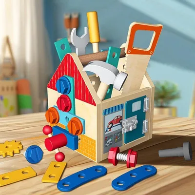 Produktbild von Montessori Busy Board Haus aus Holz – Handheld Lernspielzeug für Kinder
