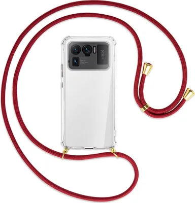 Produktbild von Handykette Backcover-Schutzhülle mit Band (Metall goldfarben) für Xiaomi Mi 11 Ultra - dunkelrot