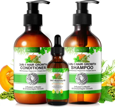 Produktbild von Haarpflege Set Shampoo Conditioner Haaröl mit Biotin 3-in-1 Rosmarin Minze Kürbis Vegan