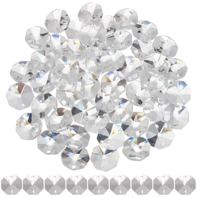 Achteckige Glasperlen, 50 Stück, 20 mm, 2 Löcher, transparent, für DIY