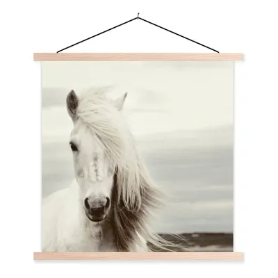 Produktbild von MuchoWow® Textilposter Pferd - Strand - Mähne 60x60 cm mit holzfarbenen Rahmen - Wanddekoration