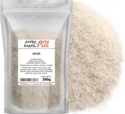 Zdjęcie produktu dla AGAR 200g Naturalna żelatyna zagęstnik z alg roślinny wysoka jakość Kol-Pol