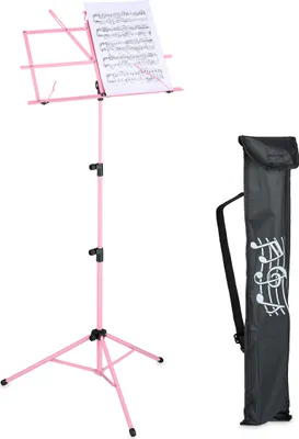 Produktbild von Relaxdays Notenständer, klappbares Notenpult, HBT: 140x53x49 cm, ausziehbar, aus Metall, Gitarre, Geige, Gesang, rosa