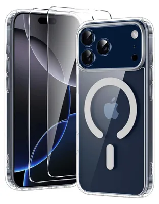 A clear protective case with a screen protector for a smartphone.