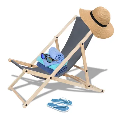 Zdjęcie produktu dla Leżak ogrodowy leżak plażowy drewniane krzesło kempingowe składany leżak 120kg składany leżak szary