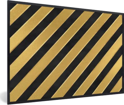 Produktbild von MuchoWow® Gerahmtes Poster Muster - Streifen - Gold - Schwarz 30x20 cm - Poster mit Schwarzem Bilderrahmen Wandposter Rahmen Foto Bilder - Kunstdruck - Bild-Poster