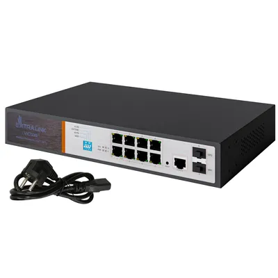 Obrázok produktu pre Extralink 8 portový Gigabit PoE/PoE+ Managed switch 2× SFP, 150 W, VLAN, QoS