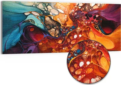 Produktbild von DEQORI Hybrid Leinwand Bild 150x60 cm 'Organische Farbwelten' Wandbild Glas flach modern