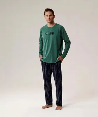 Produktbild von Herren Pyjama Atlantic klassischer Schnitt 100% Baumwolle grün/blau M