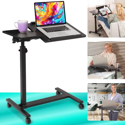 Productafbeelding van ELONEO mobiele bedtafel op wielen, verstelbare hoogte/breedte, kantelbaar/opklapbaar tafelblad, nachtkastje voor ziekenbed, verpleegbed, laptoptafel (zwart)