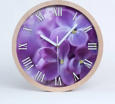 Produktbild von Holzuhr 20fi cm wanduhr - weiße Spitzen - lila Blüten