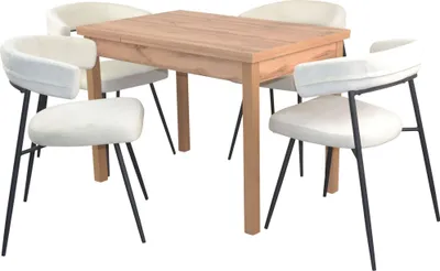 Produktbild von Essgruppe, Tischgruppe 5-teilig Cremefarben/Eiche Nb.