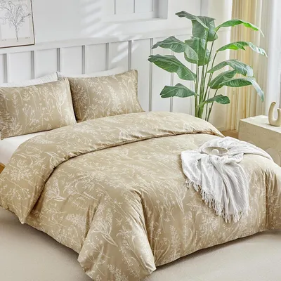 Produktbild von Bettwäsche-Set 240x220 cm + 2 Kissenbezüge 50x75 cm, Salbei-Muster, Mikrofaser, 3-teilig, Khaki