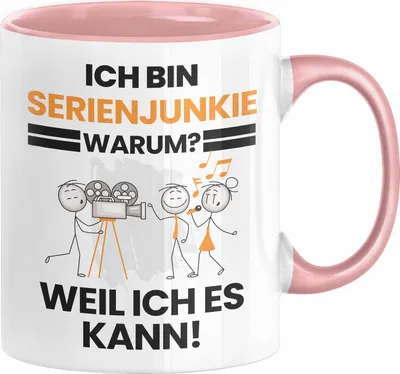 Produktbild von Serienjunkie Geschenk Tasse Lustiger Spruch Ich Bin Serienjunkie Warum Weil Ich Es Kann Geschenkidee Bester Serienjunkie Geburtstag Kaffee-Becher (Rosa)