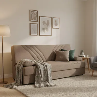 Image de Apicella - Canapé-lit 3 places, 181x81 cm beige, rangement