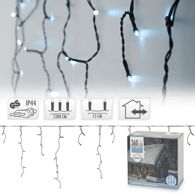 Produktbild von ECD Germany LED Lichtervorhang 12m mit 360 LEDs Kaltweiß, Eiszapfen Lichterkette Weihnachten Eisregen Vorhang, IP44 Wasserdicht, Innen/Außen, Weihnachtsbeleuchtung Weihnachtsdeko
