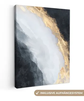 Obrázok produktu pre MuchoWow® - Plátno - Abstraktný obraz - Farba - Zlatá - Čierna - Mramor, fototapeta, nástenná dekorácia obrazy obývacia izba, 60x80cm