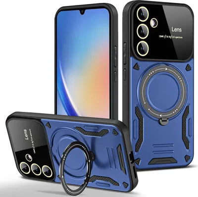 Produktbild von Rüstung Handyhülle für Samsung Galaxy A34 Dual-Layer Magnetisches Ringhalter Ständer Hülle Blau