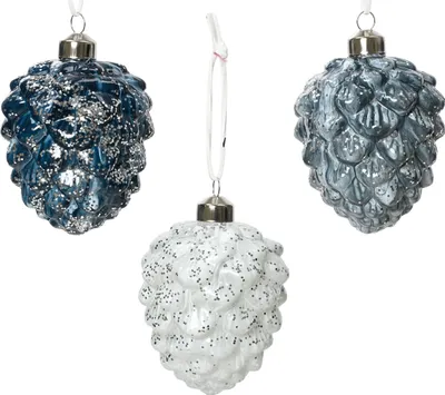 Produktbild von Christbaumschmuck Zapfen 10cm Glas 12er Set Weiß / Blau