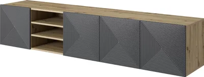 Zdjęcie produktu dla Wisząca SZAFKA POD TELEWIZOR LOFT Stolik TV RTV 200 cm NOWOCZESNA DĄB SZARY