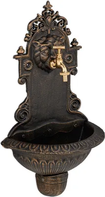 Immagine prodotto di Relaxdays Fontana da parete, gargoyle, lavabo e rubinetto, fontana da giardino HBT 61 x 35 x 18 cm, ghisa, bronzo
