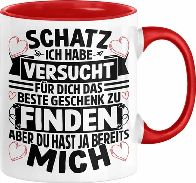 Produktbild von Valentinstag Tasse Geschenk für Ihn Sie Männer Für Paare Freundin Geschenkidee Kaffee-Becher Liebe Schatz Ich Hab Versucht Für Dich Das Geschenk Zu Finden Aber Du Hast Ja Bereits Mich (Rot)