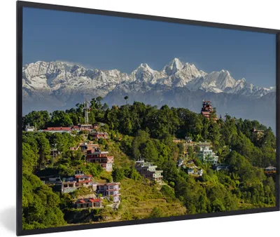 Produktbild von MuchoWow® Gerahmtes Poster Morgenansicht der Himalaya-Berge von Nagarkot, Nepal 90x60 cm - Poster mit Schwarzem Bilderrahmen Wandposter Rahmen Foto Bilder - Fotorahmen - Foto-Plakat