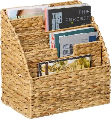 Produktbild von Zeitschriftenhalter - Wasserhyazinthe, 34 x 34 x 20 cm - 4 Fächer - Format A4 - Geflochtener Zeitschriftenkorb - Natürliches Material