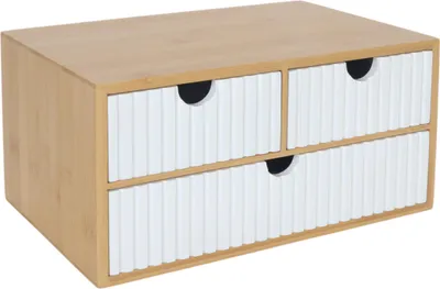 Produktbild von Relaxdays Schubladenbox, Bambus & MDF, 3 geriffelte Schubladen, HBT: 15 x 30 x 20 cm, Schreibtisch Organizer, weiß/natur