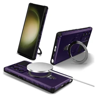 Produktbild von Für Samsung Galaxy S25 Ultra Hülle Magsafe Magnetisch Ring Ständer Schutzhülle, Dual Layer Handyhülle Lila