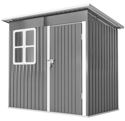 Produktbild von Metall Geräteschuppen mit Fenster und verschließbarer Tür, Gartenhaus aus verzinktem Stahl, 221 x 133 x 190 cm, Dunkelgrau, wetterfest, Gartenhütte