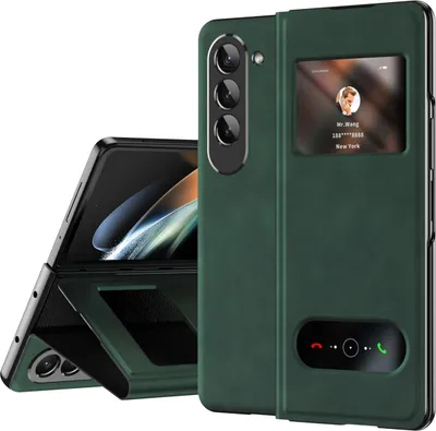 Produktbild von Hülle für Samsung Galaxy Z Fold 5 Schlank Flip Leder View-Fenster Schutzhülle mit Standfunktion Grün