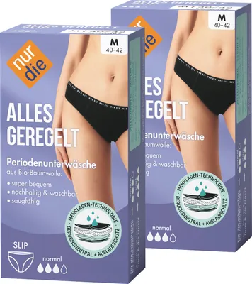 Produktbild von NUR DIE Damen Periodenunterwäsche 2-Pack Alles Geregelt Slip normal - schwarz - Größe 48-50