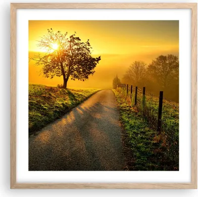 Produktbild von Gerahmtes Poster - Rahmen in heller Eiche - Feld Straße Baum - 50x50 cm - Wand Bild - Wanddeko - Wandbilder - Kunstposter - Wandposter - Bilderrahmen - Bilder - Kunstdruck - Wandbild - P2NAC50x50-3851