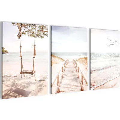 Produktbild von Novart Bilder Set Strand Meer Boho - Kein Extra Rahmen benötigt - Wandbilder für Wohnzimmer Schlafzimmer Flur - 3 Teilig Deko Beige - N038136b