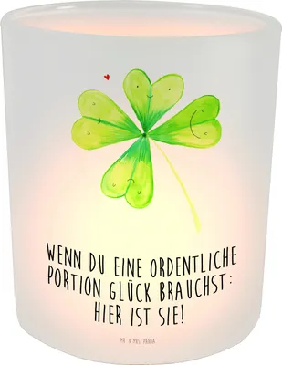 Produktbild von Mr. & Mrs. Panda Kerzenhalter Blume Kleeblatt - Transparent - Geschenk, Windlicht aus Glas, Jobwechsel, Umzug, Glücksbringer, Glück, Outdoor, Motivation, tischlicht