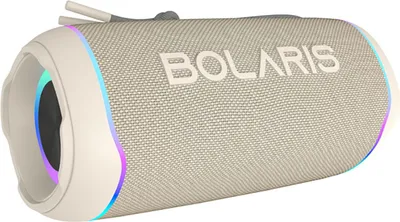 Zdjęcie produktu dla Bolaris, bezprzewodowy głośnik Bluetooth 5.4, model Parma IPX6, 16 W, z efektami świetlnymi LED, beżowy