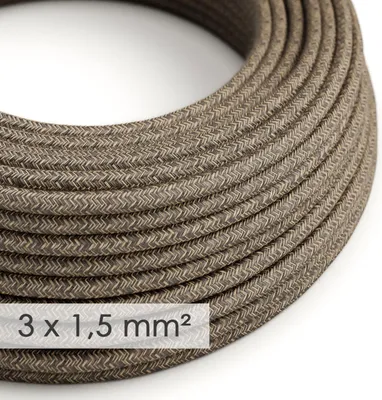 Image de Creative-Cables Câble d'alimentation en tissu, Section 3x1,50, Brun RN04, 1 m, Rond, Lin naturel