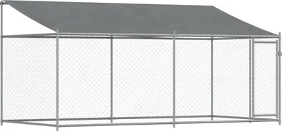 Obrázek produktu pro vidaXL Psí bouda se střechou a dveřmi Šedá 4x2x2 m Pozinkovaná ocel