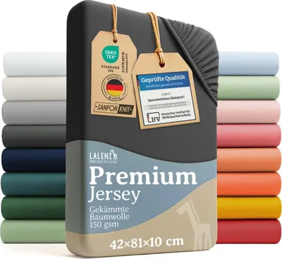 Produktbild von Laleni Premium Spannbettlaken 42x81 cm Baby Original |  es Spannbettlaken Beistellbett | Stubenwagen Bezug 100% Baumwolle | Baby Spannbettlaken | Baby Bettwäsche in Anthrazit
