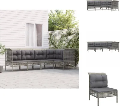 Productafbeelding van vidaXL 5-delige loungeset voor de tuin met kussens, grijs, polyrotan - Tuinmeubelsets