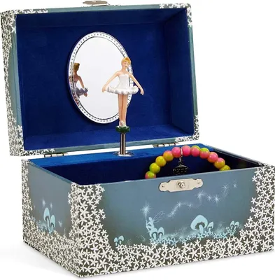 Produktbild von Jewelkeeper Musikalische Ballerina-Schmuckschatulle für Mädchen – Spieluhr mit sich drehender Ballerina-Puppe – Schmuckschatulle für Mädchen zur Aufbewahrung kleiner Schätze, blau-weißes Sternendesign